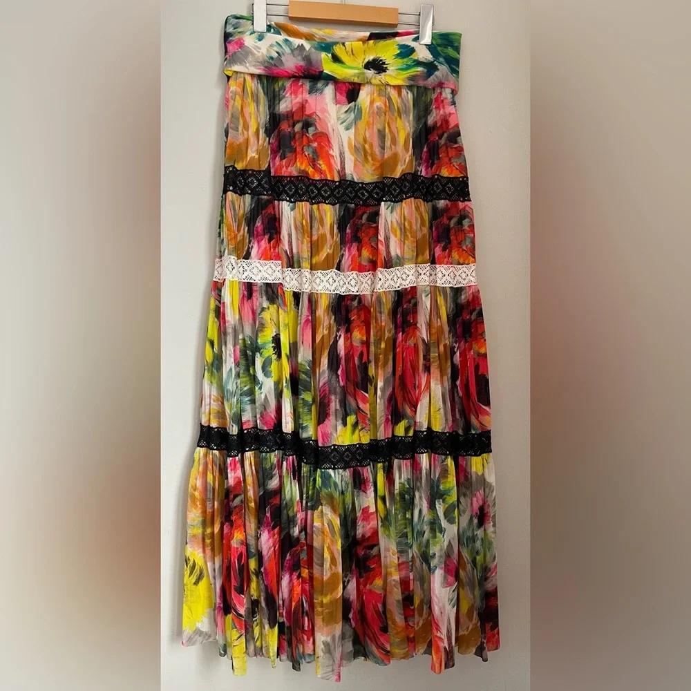 FUZZI X Jean Paul Gaultier YSK Vtintage Mesh Tiered Maxi Skirt Size XL Boho - Picture 4 of 9